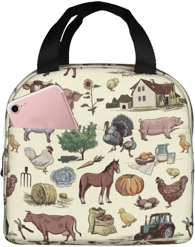 Farm Animal Lunch Bag Farm Lunch Box Insulated Reusable Lunch Tote Bag Cooler Tote Bag for Men Women