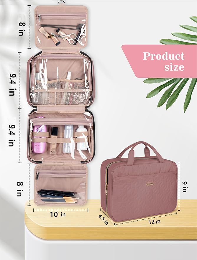 Brown Toiletry Bag, Makeup Organizer, Travel Bag For Women Mens Toiletries, Waterproof with Hanging Hook, Large Capacity