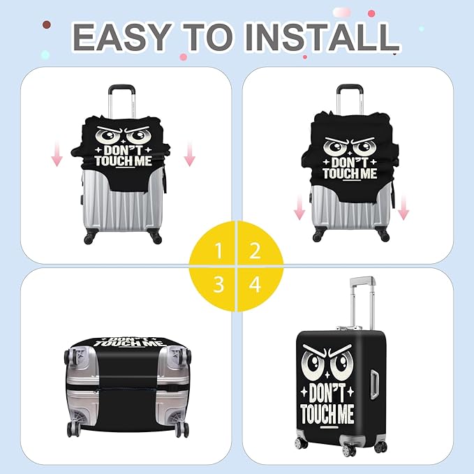 ANNA QUEEN Funny “Don’t Touch Me” Luggage Cover, Bold Black Suitcase Protector with Angry Eyes Design, Stretchable, Washable Travel Cover for 20-22 Inch Luggage