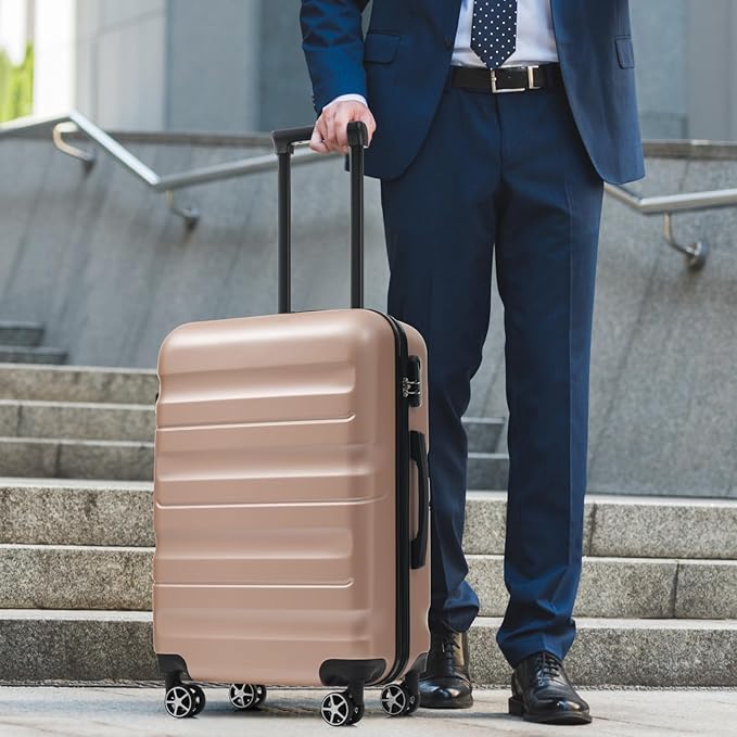 Merax Luggage Set 6 Piece, Hardshell ABS Suitcases with 8 Silent Spinner Wheels, Durable and Lightweight Travel Luggage for Family Trips, Champagne