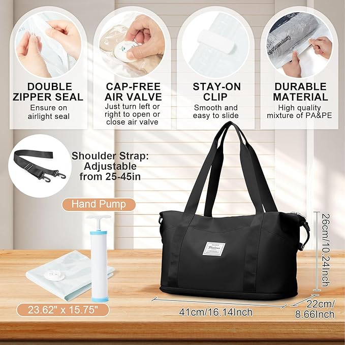 Travel Duffel Bag, Sports Tote Gym Bag, Shoulder Weekender Overnight Bag for Women