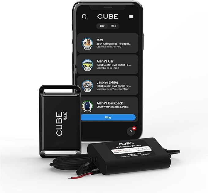 Cube GPS Tracker for Vehicles – GPS Tracker Device for Car, Trucks, Pets - Real Time Tracking, SOS Pings, Geo-Fencing Rechargeable Battery Up-to 60 Days with Hardwire Charger - Requires Subscription
