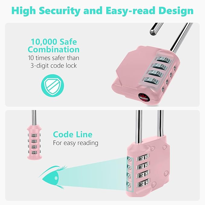 CL21RQ 2.6 Inch Long Shackle Combination Lock, 4 Digit Combination Padlock Set Your own Combination for Gym Locker Lock, School, Gates, Doors, Toolbox, Hasps and Storage (Rose Quartz (L) *1)