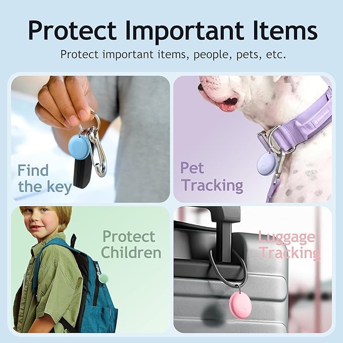 Air Tracker Tags-4 Pack Tracker Tag Work with Apple Find My (iOS 14.6 Above Only) Smart Tag Item Finders for Key, Luggage, Backpack，etc. (Red, Blue, Purpule, Glue, 4 Pack)