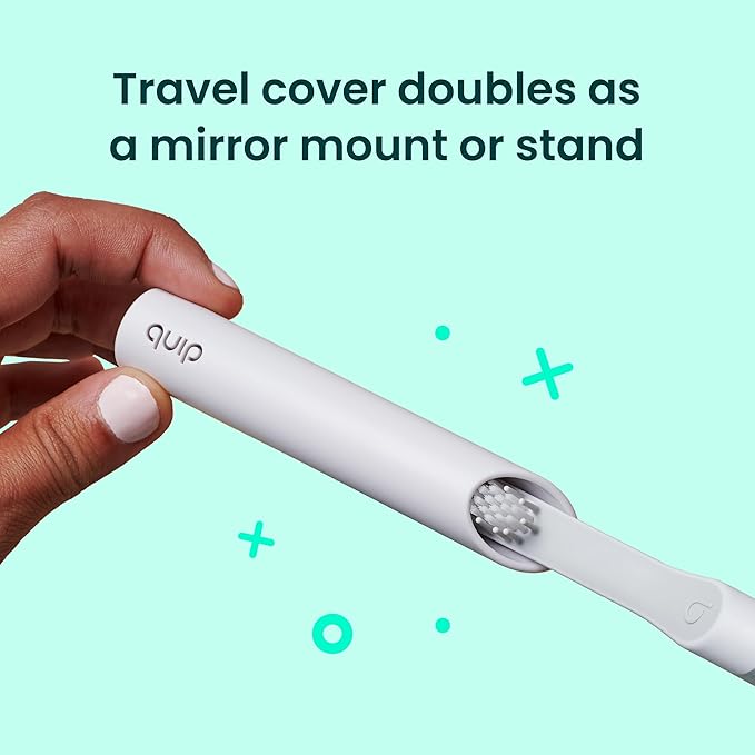 Quip Metal Sonic Toothbrush, Electric Toothbrush for Adults –Time Travel & Soft Bristles with Travel Case & Replaceable Brush Head -3-Month Battery Life - Dawn Peach Gold