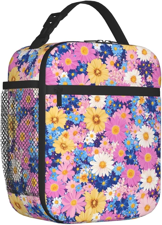 Floral Insulated Lunch Box for Women Men Floral Lunch Bag for Travel,or Fishing Polyester