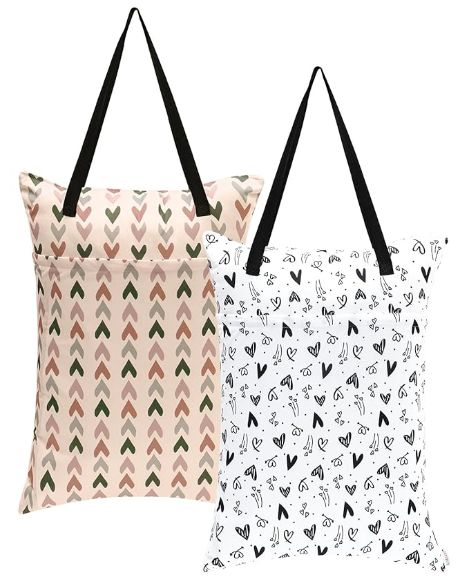 ALVABABY 2 Pack Large Wet Dry Bag Waterproof Hanging Cloth Diaper with Double Zippered Pockets 25x18 inches 2HL04