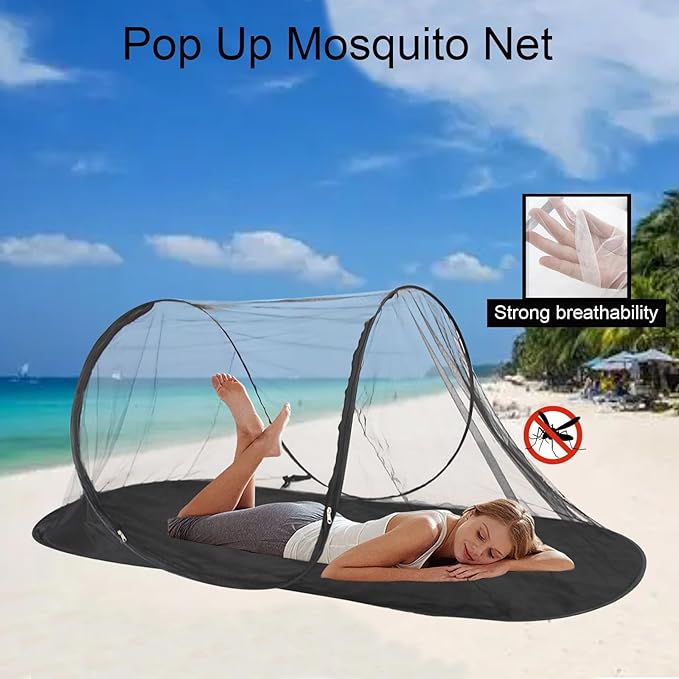 CMINGJ Large Pop Up Mosquito Tent, Portable Foldable Mosquito Net with Bottom for Bed Camping Travel Patio, Suitable for Outdoor Indoor (78 * 28 * 27inch) (Black Bottom)