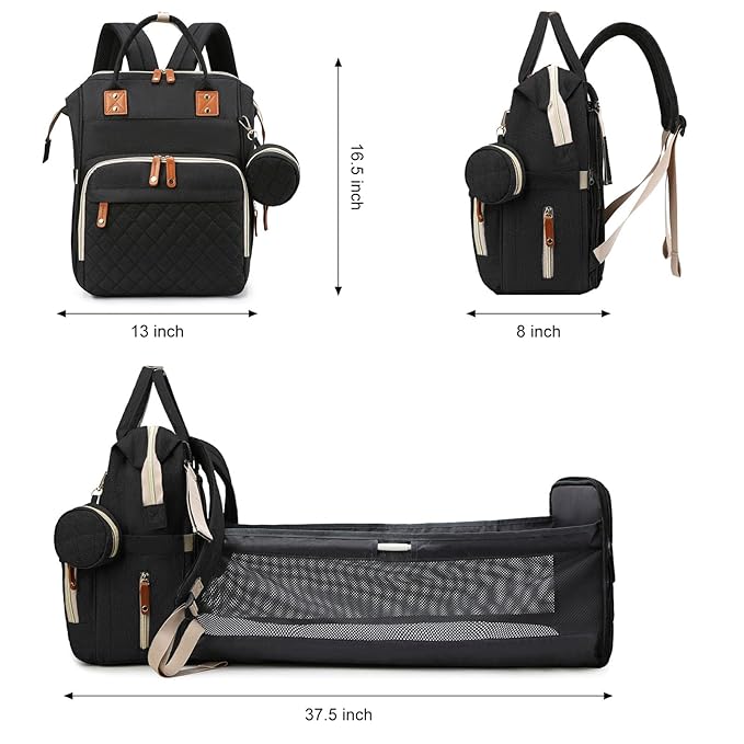 Diaper Bag, Backpack with Changing Station, Waterproof Baby Bag for Boys & Girls, USB Charging Port for Parents, Travel Backpack Baby Essentials & Lovely Baby Shower Gifts, Black