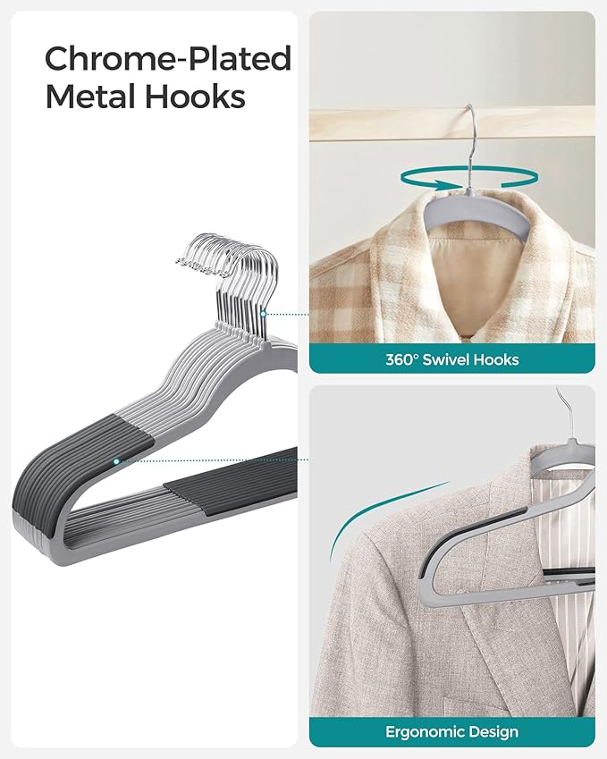 SONGMICS Clothes Hangers, Pack of 30 Plastic Coat Hangers, Space-Saving, Light Gray and Dark Gray UCRP30G