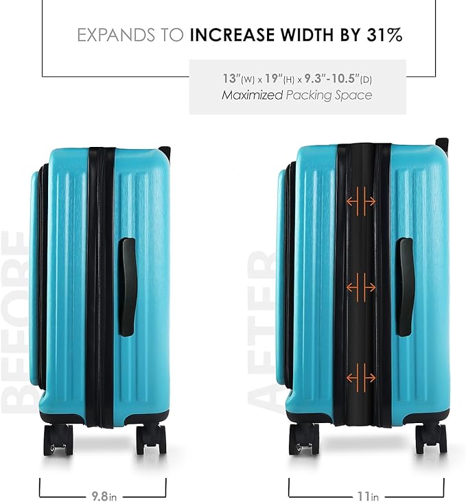 22 Inch Carry On Luggage 22x14x9 Airline Approved, Carry On Suitcase with Wheels, Hard-shell Carry-on Luggage, Durable Luggage Carry-On, Teal Small Suitcase with Cosmetic Case