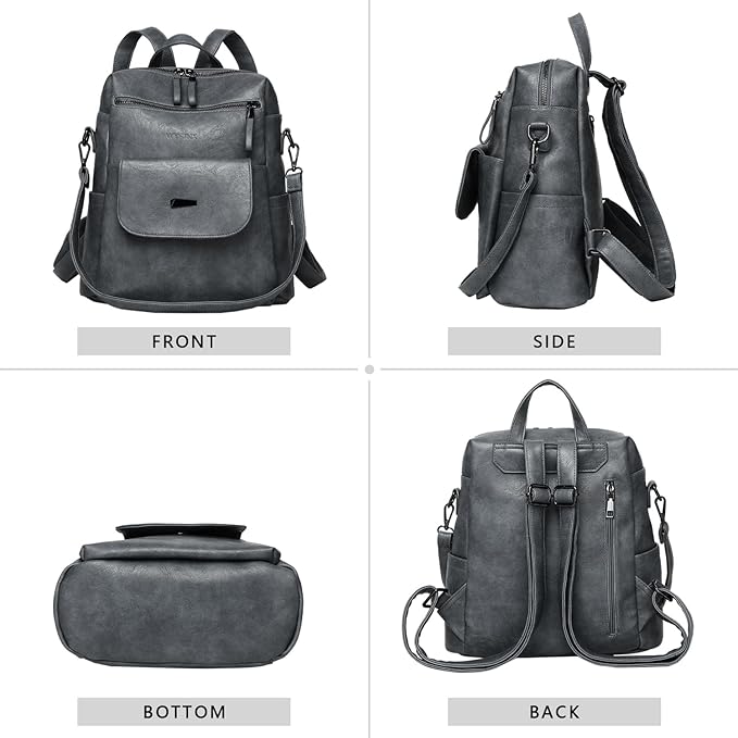 PU Leather Backpack Purse for Women Fashion Multipurpose Design Handbag Ladies Shoulder Bags Travel Backpack Blue Grey