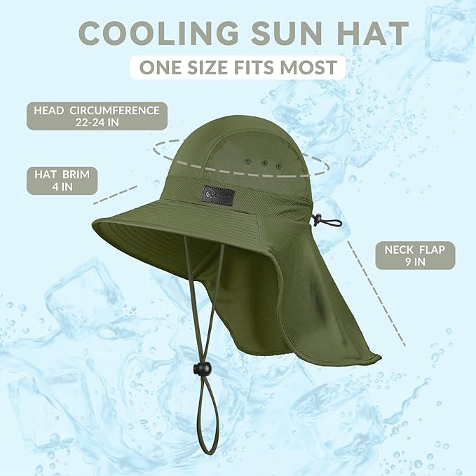 Sukeen Cooling Sun Hat for Men Women UPF50+ Wide Brim Fishing Hat with Neck Flap Adjustable Foldable Bucket Hat for Hiking