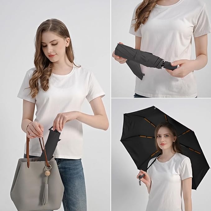 BAODINI Small UV Protection Travel Umbrella Compact for Rain and Sun UPF 50+ 41 inch Portable Umbrella for Women and Men