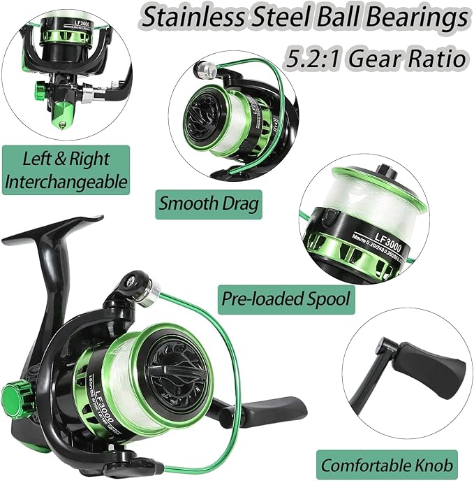 Fishing Rod, 2PCS Telescopic Fishing Rod and Reel Combo with Fishing Pliers and Lip Gripper, Pre-Loaded Spinning Reel Combo, Fishing Pole with Carrier Bag Fishing Gear