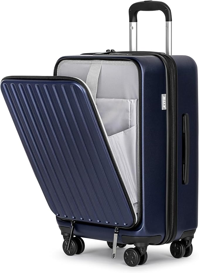 KYME 22-Inch Hardside Small Suitcase - 100% PC Hard Shell with Laptop Compartment, TSA Lock, Double Wheels for Men & Women, Navy
