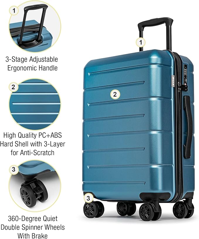 KYME 26 Inch Luggage TSA Approved Hardshell 26" Suitcases with Spinner Wheels Durable Medium Travel Checked Luggage with Cup Holder for Women Men Blue