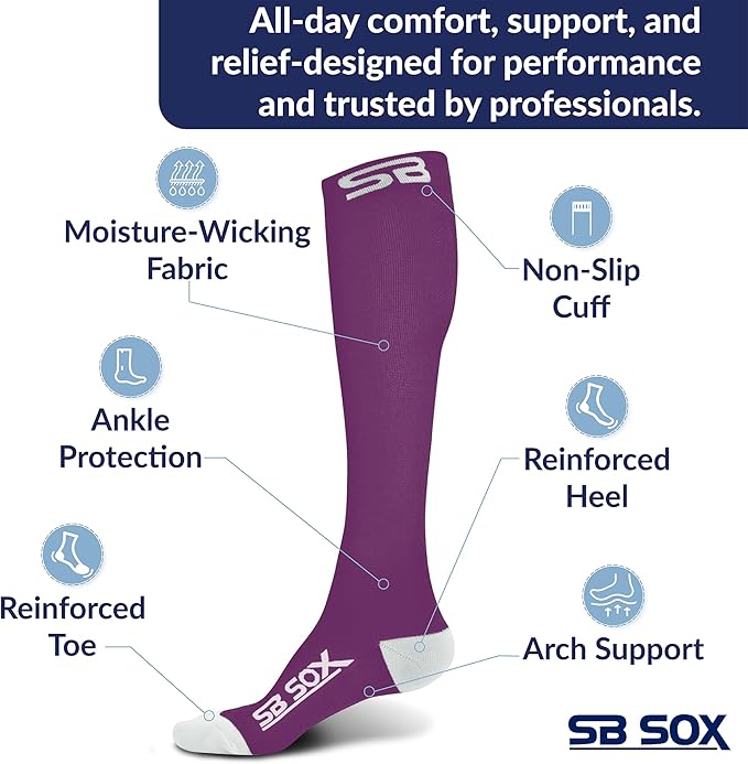 SB SOX Compression Socks for Men & Women (20-30 mmHg) - Best Support Stockings for Travel, Medical, and Sports - Perfect for Everyday Wear