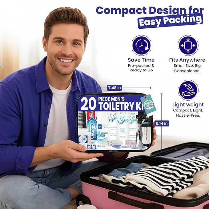 Trektote Bulk Hygiene Kit For Men And Women – (5 Pack) 20 Piece Set Of Travel Size Toiletries, TSA Compliant, Bulk Travel Essentials, Includes Shampoo And Conditioner, Body Wash, Toiletry Bag & More