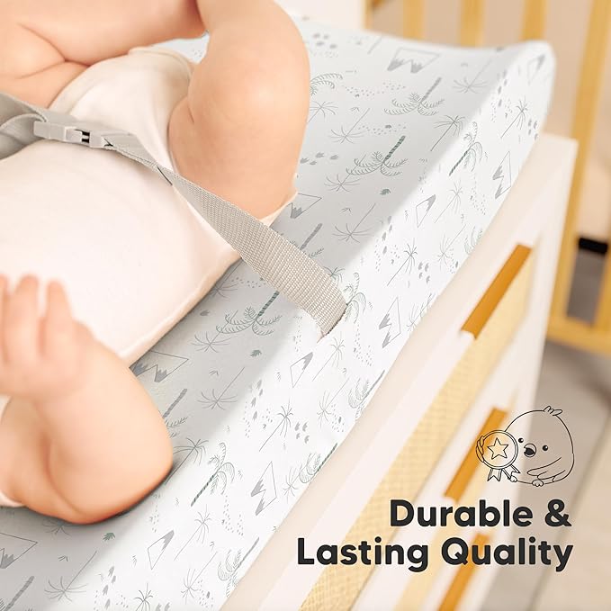 2-Pack Organic Changing Pad Covers for Girl, Boy, Neutral - 100% Cotton Changing Table Pad Cover, Soft Baby Nursery Diaper Changing Pad Sheets, Contour Changing Pads Liners,Change Pad Cover (DinoDood)