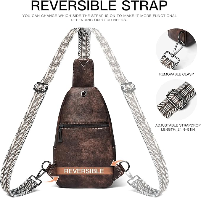 7L Sling Bag for Women Men Leather Small Sling Backpack Daypack Anti Theft Fanny Pack Crossbody Purse Travel