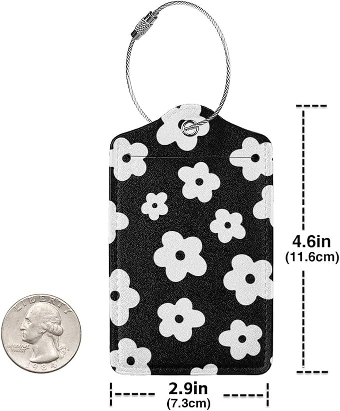 Fun Luggage Tags for Suitcases Leather Name Tag for Luggage Cute Travel Baggage Tags for Carnival Cruise Ships with Funny Patter 2pcs (Black Flowers)