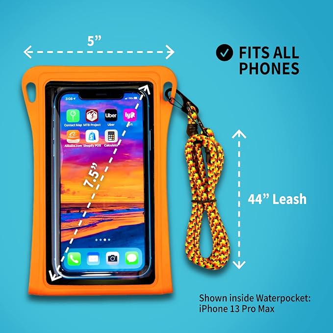 Waterproof Phone Pouch w/Long Lanyard | IPX8 Adventure Grade Cellphone Dry Bag Case, Fits iPhone 15 Pro Max,14 Pro Max, 13 Pro Max, XS, XR, Galaxy S21, for Snorkeling, Kayaking, Cruise Blue