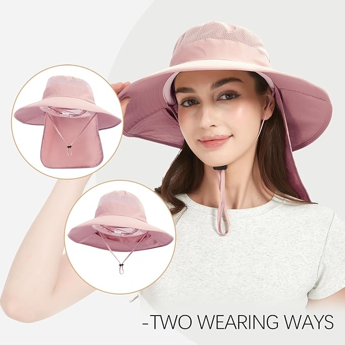 Fishing Hat Breathable Wide Brim Sun Hats with Neck Flap Bucket Hat Outdoor Safari Hat for Men Women UPF 50+ Sun Protection