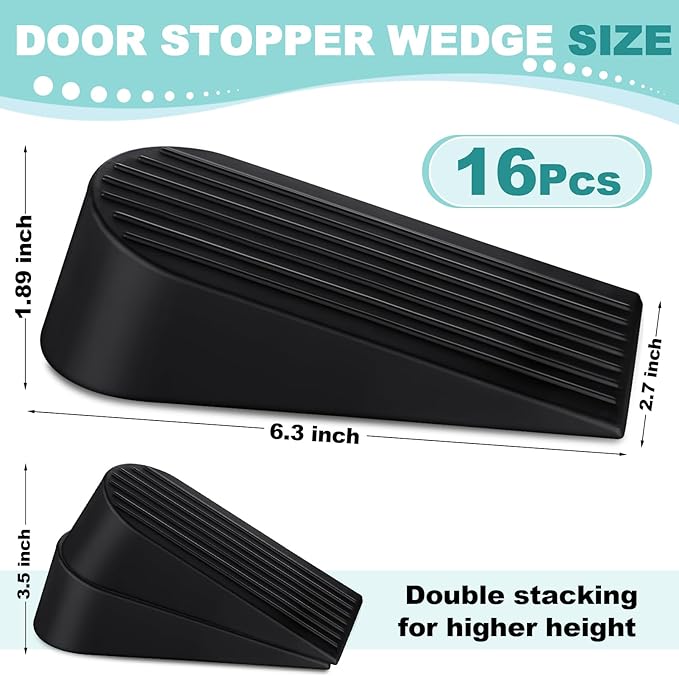Frienda 16 Pack Large Door Stoppers Heavy Duty Rubber Stopper for Bottom of Door Wedge Stopper for Home Office (Black)