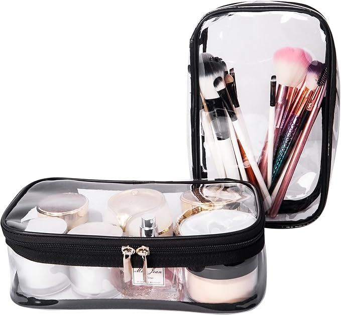 Portable Zippered Transparent Vinyl Travel Cosmetic Bag Clear PVC Makeup Kits Organizer Utility Pouch See Through Plastic TSA Approved Toiletry Carry Pouch