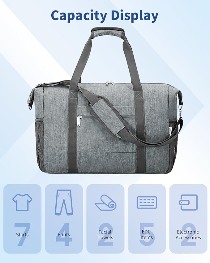 Narwey 18x14x8 Inches Travel Bag Spirit Airlines Frontier Personal Item Bag, Travel Duffel With Wet Pocket Carry on Bag for Airplane Underseat Duffle Overnight for Women and Men (Grey)