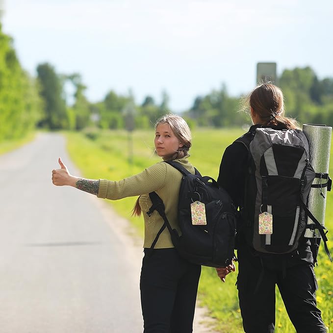 Pink Rose Luggage Tag,Flowers Retro Luggage Tags of Set 2 Leather Identifiers Privacy Cover with Stainless Steel Loop for Women Men Travel Bag Suitcase