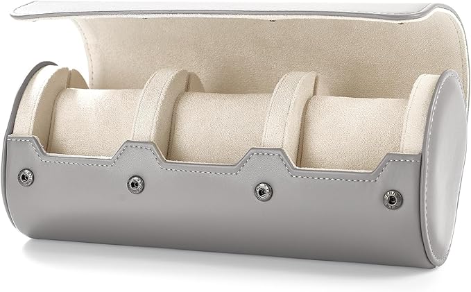 Oirlv Luxury Leather Watch Organizer Case Watch Box for Mens Jewelry Gift Box for Birthday Fathers Day Anniversary(3 slots, Grey)