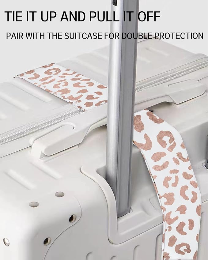 Luggage Straps for Suitcases, Adjustable Travel Belt, Durable Wide Luggage Strap, Cute Suitcase Strap Identifiers with Buckle, Bag Straps for Luggage, White Pink Leopard