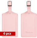 Travelambo Luggage Tags for Suitcases Faux Leather Privacy Protection 6 Pack Bag Tags Travel Accessories Essential, Light Pink