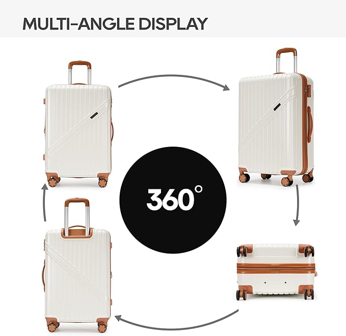 GinzaTravel Luggage Sets 3-Piece Expandable Suitcases with Wheels PC+ABS Durable Hardside Luggage sets TSA lock（White + Brown）