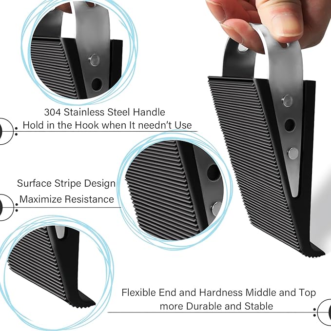 Shackcom Rubber Door Stopper Wedge, 6 Pack Black Heavy Duty Door Stop Suitable for All Floor Types, with Stainless Steel Hangers for Easy Storage, Prevents Unwanted Slams and Bumps