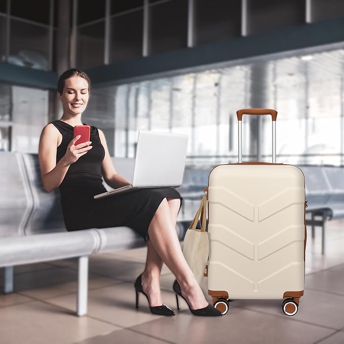 Luggage Sets 3 Piece with Spinner Wheel, Hardside Suitcase Set with TSA Lock, Expandable Lightweight Travel Luggage for Men and Women, White