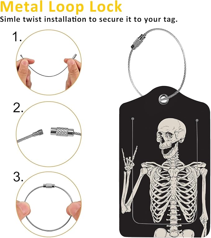 2 Pack Human Skeleton Luggage Tag for Suitcases Skull PU Leather Bag Travel Suitcase ID Identifier Baggage Tags for Women Men Travel