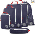 Large Compression Packing Cubes 6 Piece Set for Travel with Lightweight Laundry Bag for Carry-On Suitcase by TRIPPED Travel Gear (Navy)