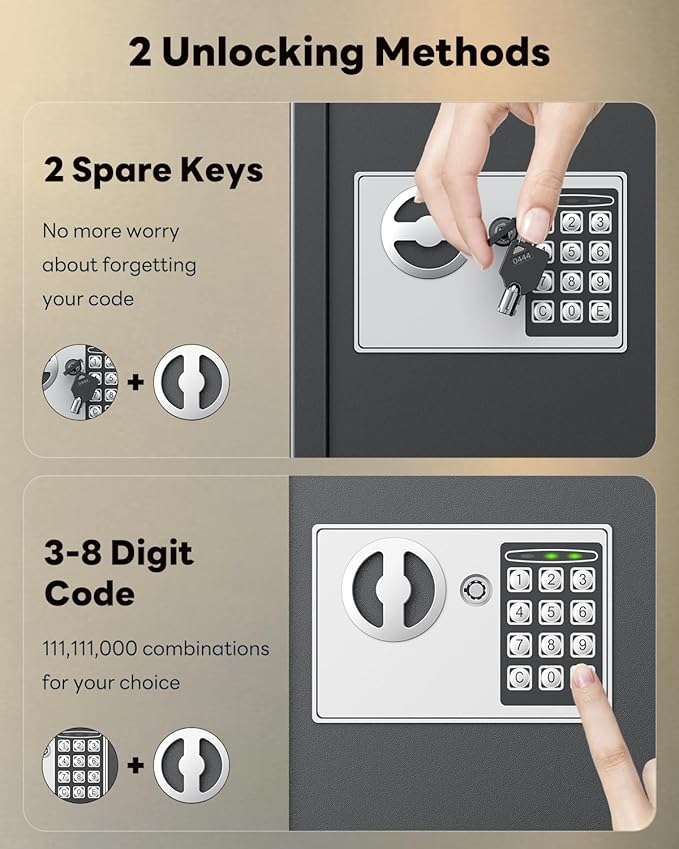 Uniclife 70 Position Key Cabinet with Combination & Key Lock Wall Mounted Security Keys Safe Key Organizer Resettable Black Digital with Keypad Lock Adjustable Racks Colorful Key Tags & Permanent Pen