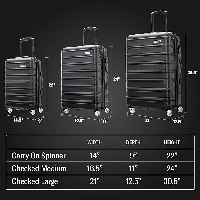 Samsonite Omni 2 Hardside Expandable Luggage with Spinner Wheels, 3-Piece Set (19/24/28), Midnight Black