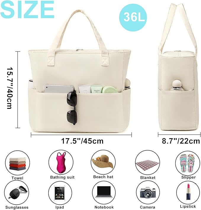 Waterproof Beach Tote Pool Bags for Women Ladies Extra Large Gym Tote Carry On Bag With Wet Compartment for Weekender Travel