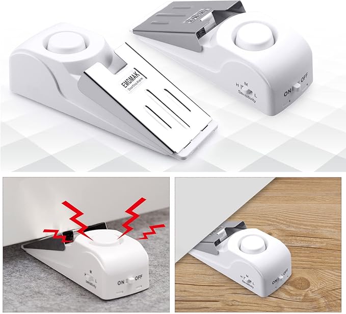 EMDMAK Door Stop Alarm with 120DB Siren Door Stop for Home & Travel (White) (Pack of 4)