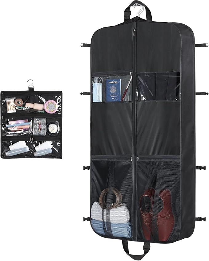 Zilink Heavy Duty Garment Bags for Travel with Accessory Pouch Carry on Suit Bags for Men Travel Convertible Hanging Suit Cover Bags for Women for Suit Shirts Coats Dresses, Black