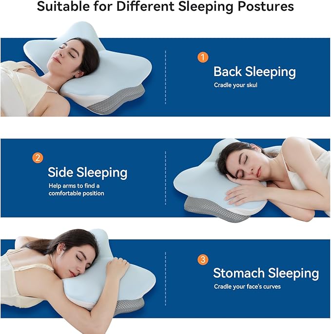 Cervical Neck Pillow for Pain Relief- Memory Foam Orthopedic Pillow, Ergonomic Contour Pillows for Side/Back/Stomach Sleepers, Adjustable Height with Breathable Pillowcase(Grey)