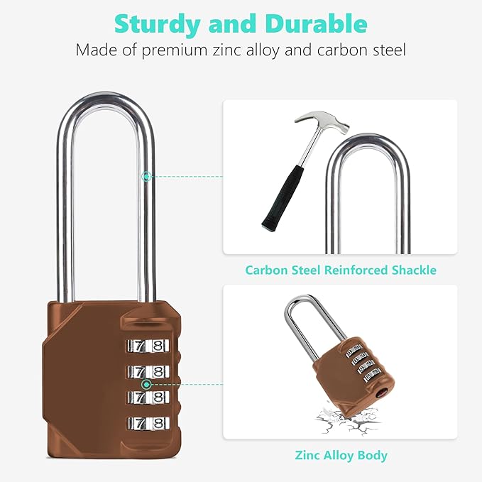 CL21MC 2.6 Inch Long Shackle Combination Lock, 4 Digit Combination Padlock Set Your own Combination for Gym Locker Lock, School, Gates, Doors, Toolbox, Hasps and Storage (Mocha Mousse (L) *1)