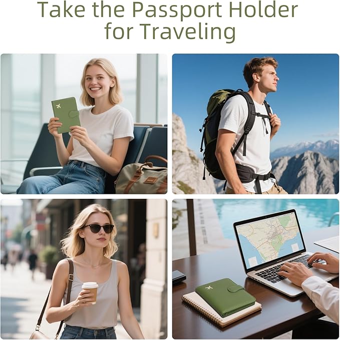ZOPPEN Passport Holder for Travel, Passport Wallet Case, Rfid Travel Wallet Womens, Card Holder Wallet Travel Document Holder, Green