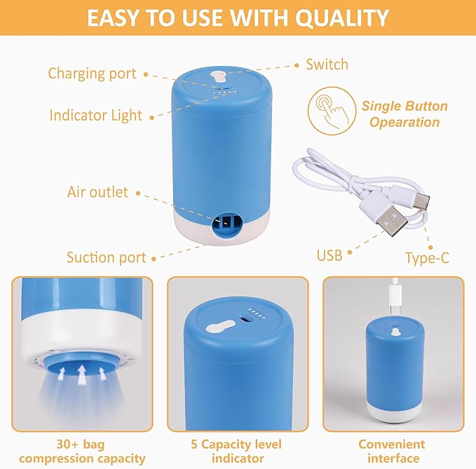 Vacuum Storage Bags with Electric Pump, 22 Pack (3 Jumbo/3 Large/8 Medium/8 Small) Vacuum Seal Space Saver Bags for Clothing, Pillows, Blanket, Bedding, Comforters