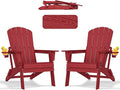 Folding Adirondack Chair with Cup Holder Set of 2,HDPE All-Weather Patio Chairs,Plastic Outdoor Chairs- Looks Exactly Like Real Wood- Red